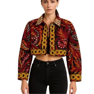 Christian Linares CL2 Vintage Red And Gold Baroque Cropped Jacket Women's
S Rare